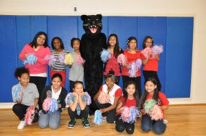 Pictured above are the 5th Grade Cheerleaders from left to right front row: Autumn Taft, Maria Munoz, Jamie Cole, Elijah Holloway, Elaine Ordona, and Victoria Edlan. Second Row: Kayla Dean, Jakayln Bowden, Chre Haskins, Panther, Erica Navarrete, Jeanelle Mayberry, and Heather XCooper.