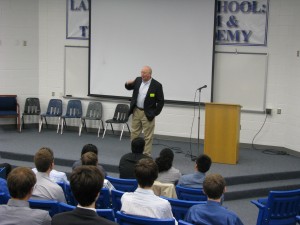  Dr. Frank Gupton addresses seniors at Landstown High School about educational and career opportunities in the field of engineering. 