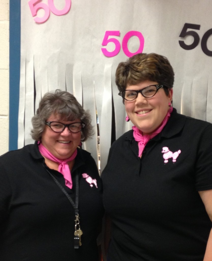 Sue Szerokman & Angie Breuer celebrate the 50th day of school in Kindergarten!  Some of the highlights of the day included a writing comparison from the 1950s & today, making root beer floats, patterning, and learning some 50’s dance moves.