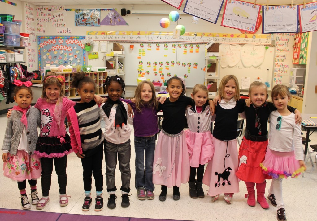 “The Pink Ladies” representing Mrs. Szerokman & Mrs. Breuer’s AM Kindergarten class on the 50th day of school.  