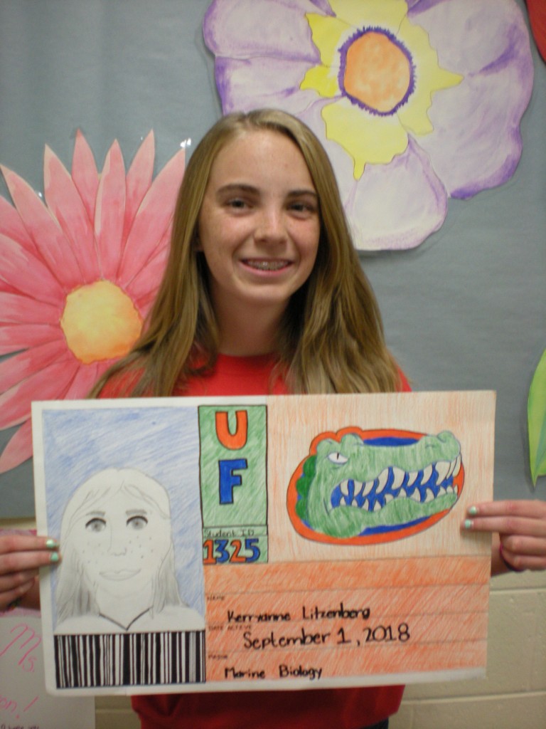 Kerryanne Litzenberg displays her Florida Gator ID. 