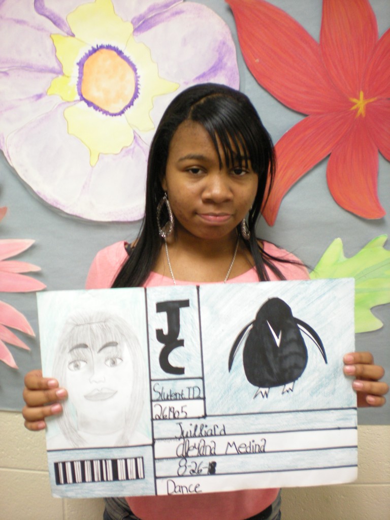 Aleyana Medina draws herself at Juilliard. 