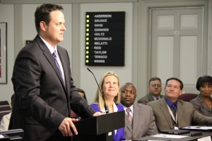 Dr. Aaron Spence makes his remarks at the Dec. 17 School Board meeting.