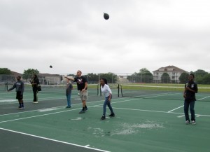 C-Straight students compete in a water balloon toss.