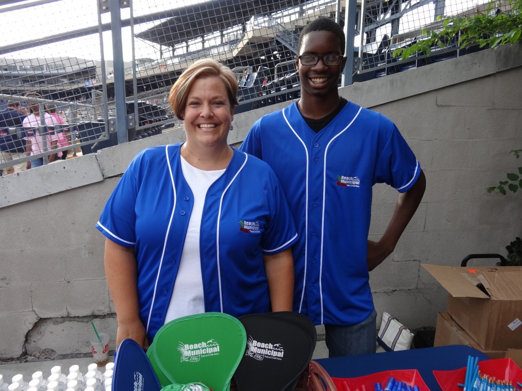OLHS senior Triston Creekmore (right) and his mentor Diana Counts at Harbor Park for Beach Municipal Credit Union’s annual Member Appreciate Day at a Norfolk Tides baseball game.  