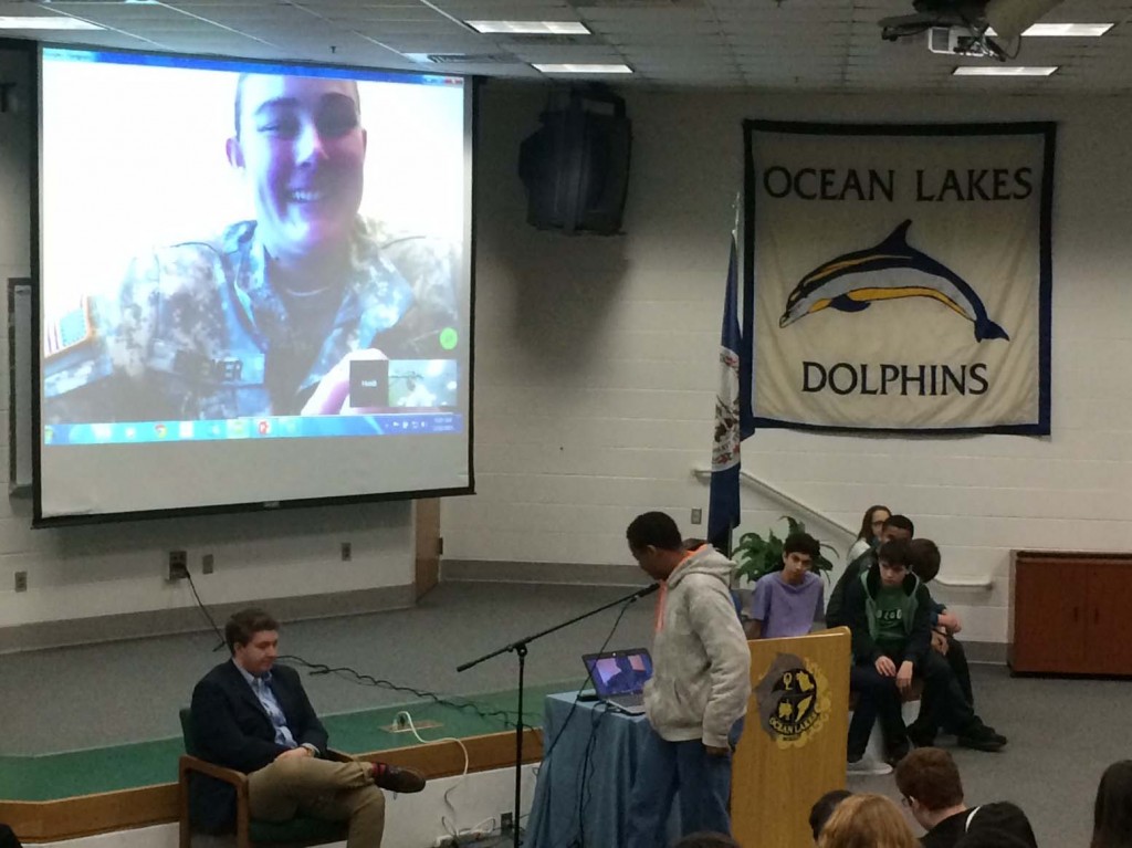 Beemer spoke via Skype to OLHS students in the school’s schola.