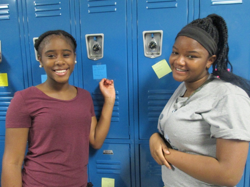 Eighth-graders Jayla Pinter and Jaiden Stewart find notes left on their lockers.
