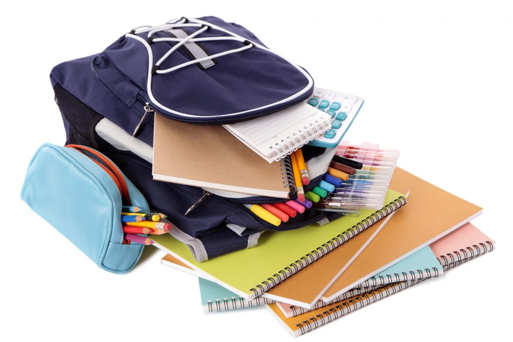 School bag with books and equipment